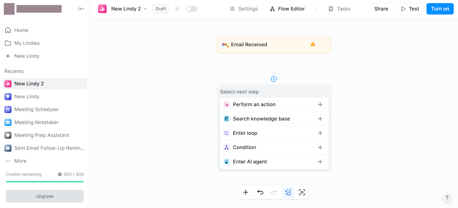 Lindy workflow interface