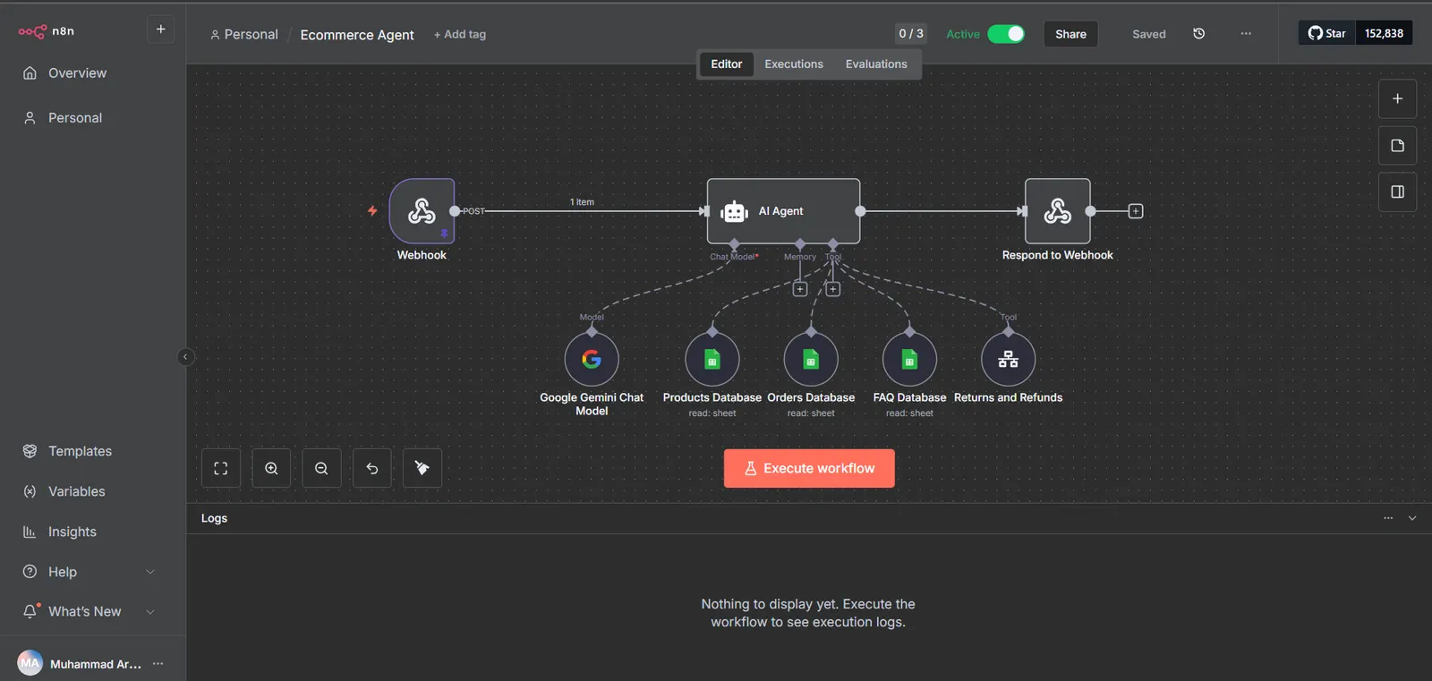 n8n workflow editor