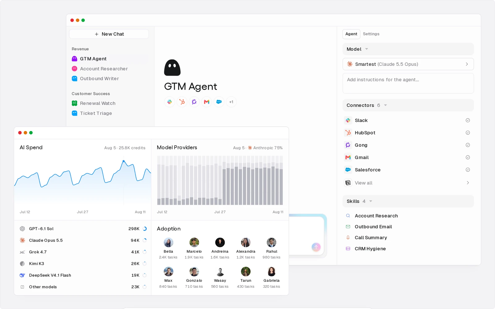Gumloop visual canvas showing connected workflow nodes, AI prompts, and web scraping steps