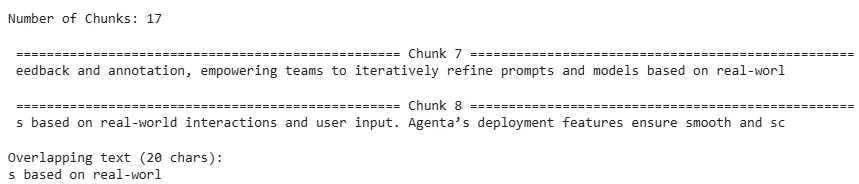 The output of the chunking code snippet