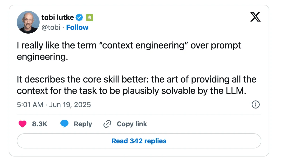 A tweet discussing context engineering