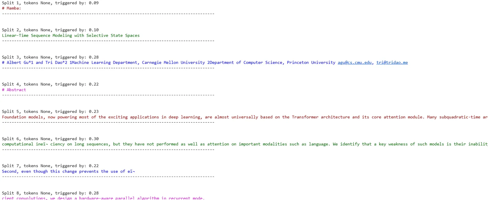 Screenshot showing the results of cummulative chunking