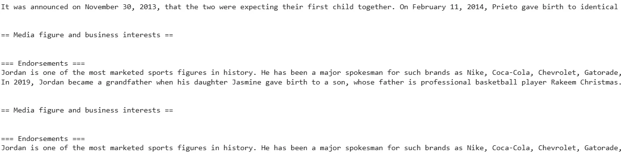 Output of the request with the most relevant documents