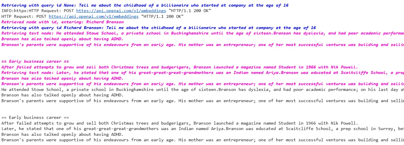 Output of the request with complex query about billionaire childhood